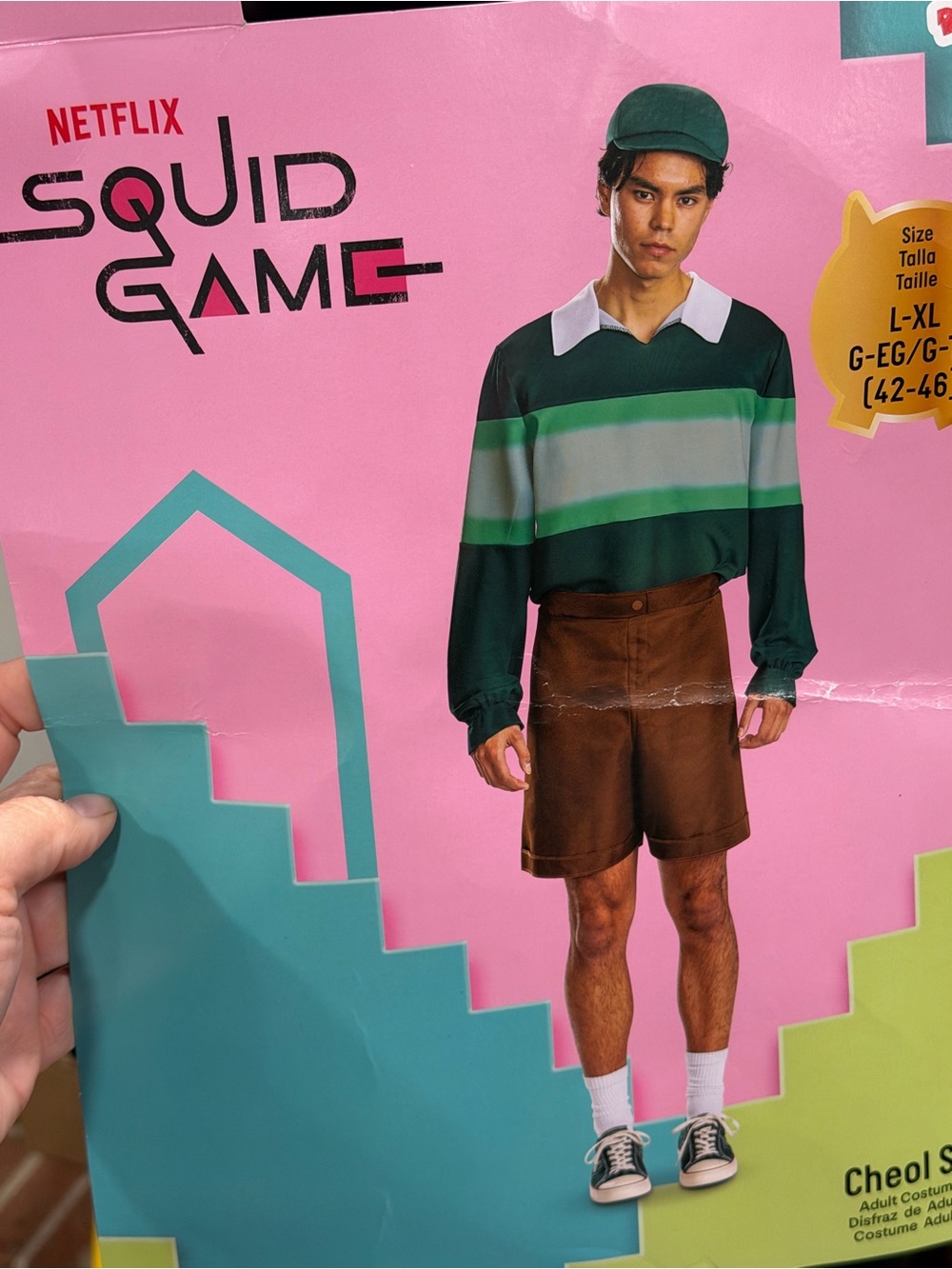 Squid Game Green Striped Player Costume Top and Shorts (no hat)